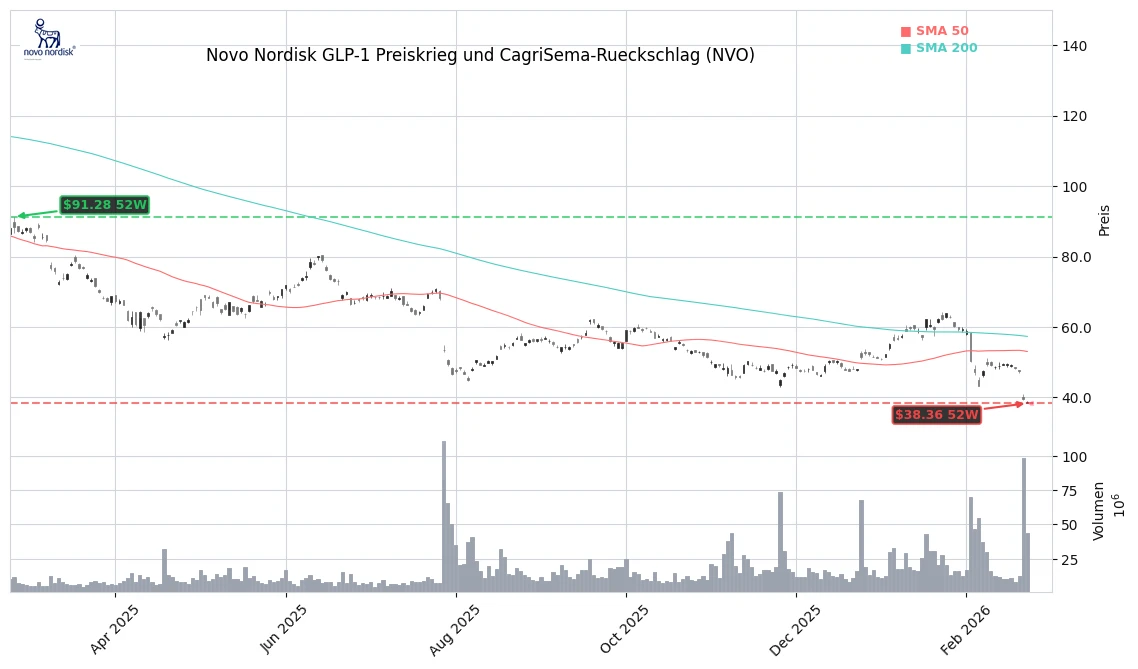 Novo Nordisk GLP-1 Preiskrieg und CagriSema-Rueckschlag (NVO) Stock Chart