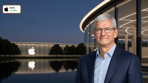 Apple Park headquarters at dusk ahead of Apple Earnings and Tim Cook’s historic transition.