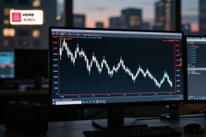 Airbnb Insider Selling reflected by a volatile candlestick chart on a trading desk.