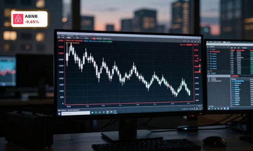 Airbnb Insider Selling reflected by a volatile candlestick chart on a trading desk.