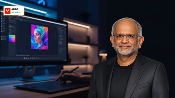 A creative professional using AI design software, illustrating the new Adobe Strategy.