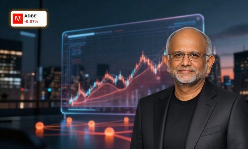 Abstract financial chart with AI data nodes symbolizing Adobe AI Agents driving 12% growth