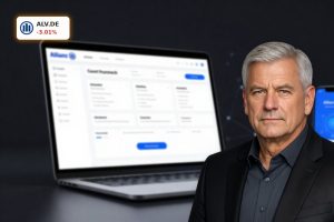 Allianz AI Strategy concept with digital insurance platform and AI interface