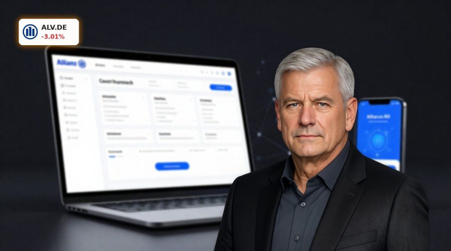 Allianz AI Strategy concept with digital insurance platform and AI interface