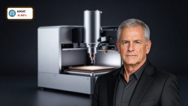 Applied Materials Forecast focused on semiconductor fabrication equipment and AR optics on a dark premium backdrop