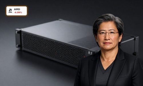 AMD TensorWave Funding highlighted by AMD AI server GPUs and data center hardware in a dark studio setting