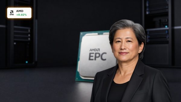 AMD Forecast hero image with EPYC server CPU and AI accelerator on dark background