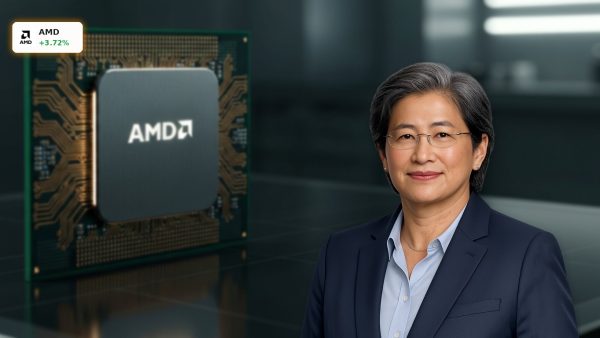 Advanced semiconductor microchip showcasing the AMD AI Strategy in high-tech corporate hardware development.