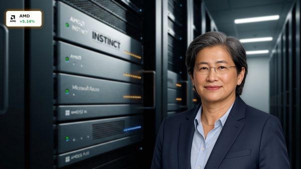 Helios AI server rack in a data center representing the AMD Microsoft Partnership.