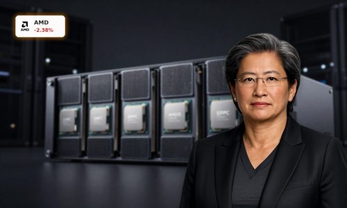 High-end AMD EPYC and Instinct chips in data center rack reflecting strong AMD AI Forecast