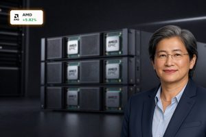 Advanced Micro Devices AI Servers with EPYC CPUs and Instinct GPUs in a dark data center rack
