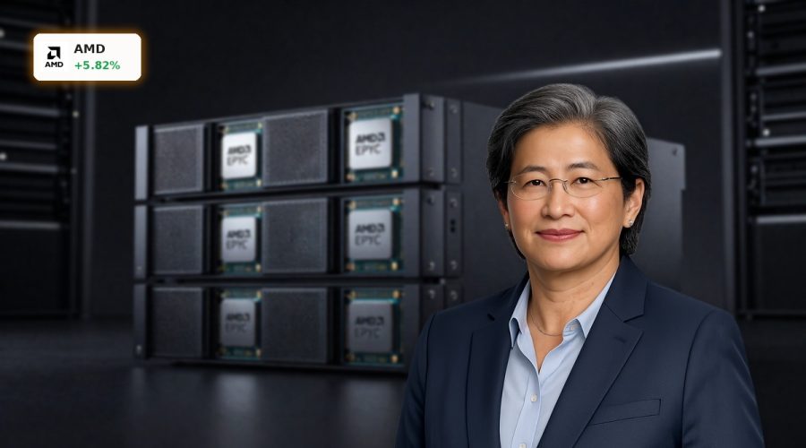 Advanced Micro Devices AI Servers with EPYC CPUs and Instinct GPUs in a dark data center rack