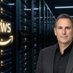 A massive AWS data center with glowing servers, representing the high capex focus for the upcoming Amazon Earnings.