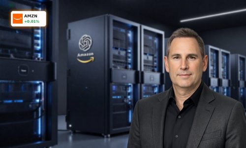 High-end AWS data center and AI chips symbolizing $50B Amazon OpenAI-Partnership cloud and capex boom