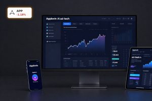 AppLovin Forecast visualized on premium screens with AI ad-tech analytics and mobile advertising dashboard