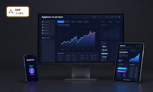 AppLovin Forecast visualized on premium screens with AI ad-tech analytics and mobile advertising dashboard
