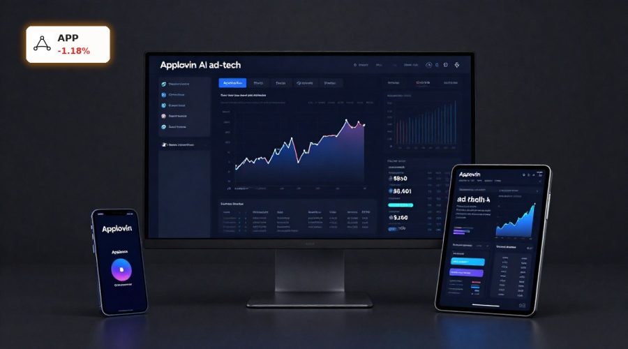AppLovin Forecast visualized on premium screens with AI ad-tech analytics and mobile advertising dashboard