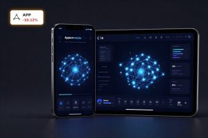 AppLovin AI Competition concept with premium mobile adtech dashboard and AI targeting visuals