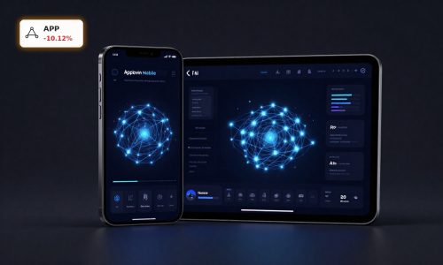 AppLovin AI Competition concept with premium mobile adtech dashboard and AI targeting visuals