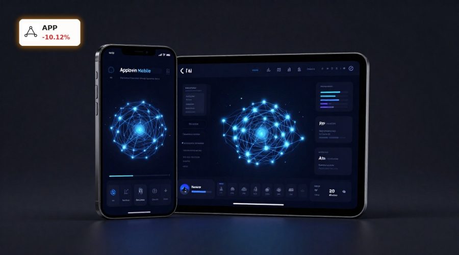 AppLovin AI Competition concept with premium mobile adtech dashboard and AI targeting visuals