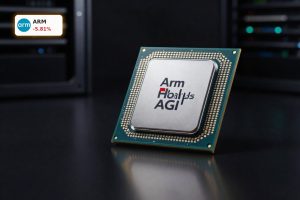 Arm Holdings AGI CPU server chip on dark background highlighting AI data center power-efficiency