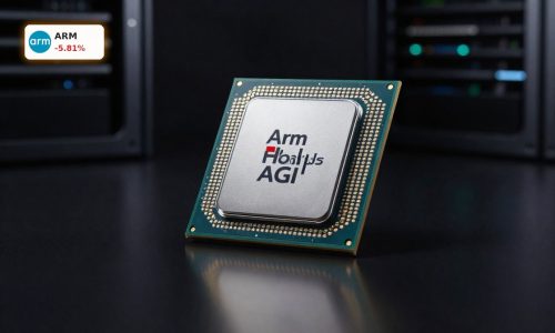 Arm Holdings AGI CPU server chip on dark background highlighting AI data center power-efficiency
