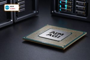 Arm AI Strategy AGI CPU chip close-up highlighting advanced AI data center hardware