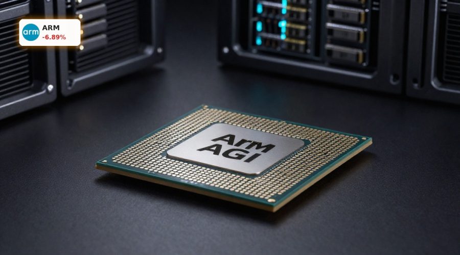 Arm AI Strategy AGI CPU chip close-up highlighting advanced AI data center hardware