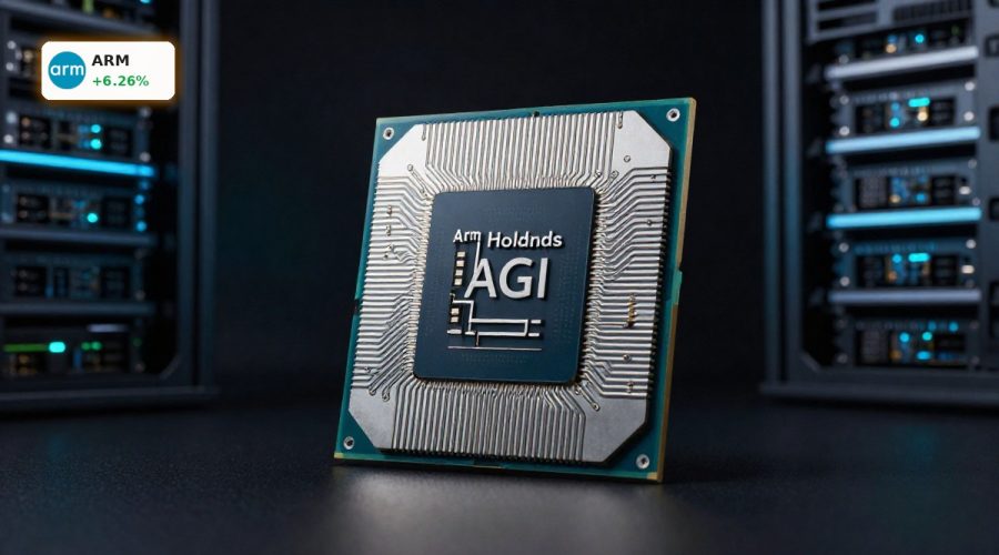 Arm Holdings AGI CPU on sleek server board symbolizing AI data-center growth