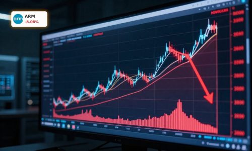 Arm Holdings AI CPU Boom stock volatility with sharp pullback after steep AI-driven rally.