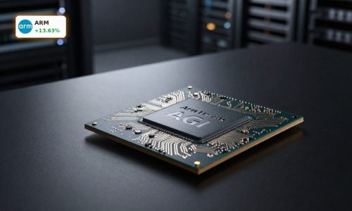 Arm Holdings Earnings boosted by AI data center demand, close-up of premium Arm AGI CPU chip