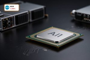 Arm Holdings Physical AI chip powering robots and autonomous vehicles in premium dark studio setting