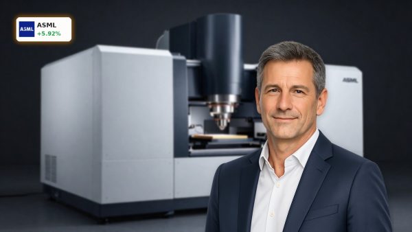 ASML Terafab EUV lithography machine in premium dark studio setting tied to AI chip manufacturing demand