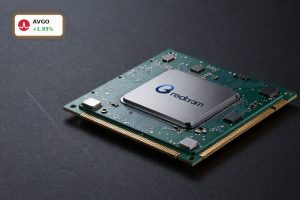 Broadcom AI Growth highlighted by premium AI chips and networking switch in dark data center setting