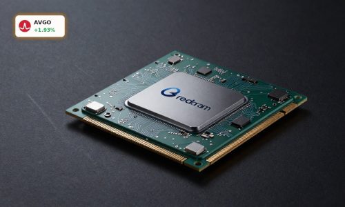 Broadcom AI Growth highlighted by premium AI chips and networking switch in dark data center setting