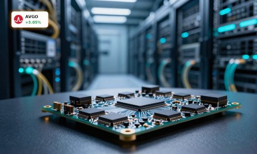 High-end AI chip and data center scene symbolizing Broadcom TPU partnership with Google and Anthropic