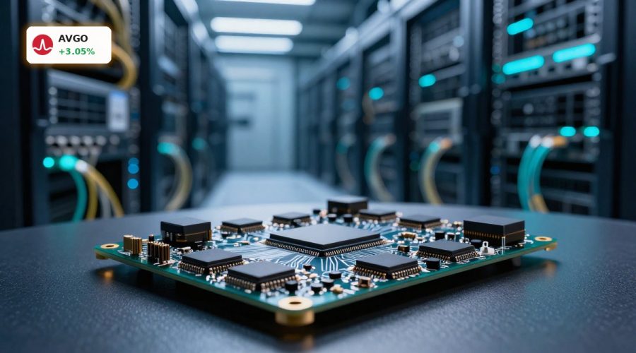 High-end AI chip and data center scene symbolizing Broadcom TPU partnership with Google and Anthropic