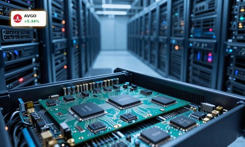 Broadcom AI Chips powering advanced data center servers for hyperscaler cloud platforms.