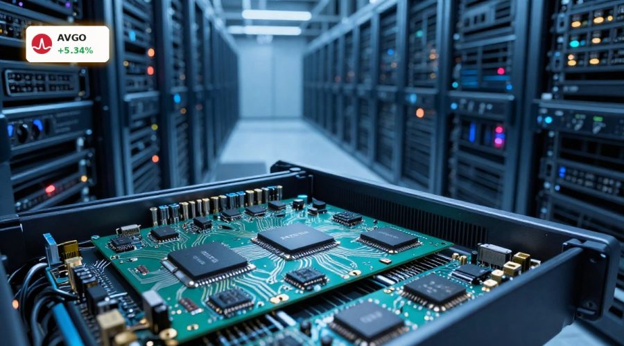 Broadcom AI Chips powering advanced data center servers for hyperscaler cloud platforms.