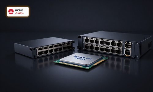Broadcom AI Selloff concept with AVGO AI accelerator chip and data center hardware