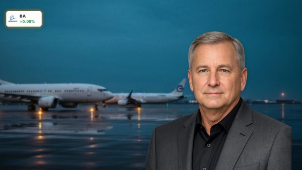 Boeing Orders surge as new 737 MAX and 787 Dreamliner jets line up on a wet airport tarmac at dusk.