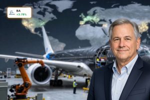 Boeing Supply Chain Risk highlighted by widebody jet assembly and composite parts in a high-tech factory