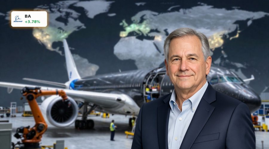 Boeing Supply Chain Risk highlighted by widebody jet assembly and composite parts in a high-tech factory