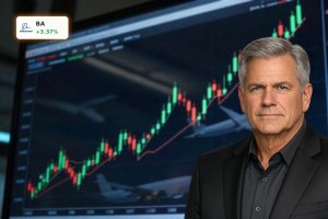 Boeing Earnings reaction shown by volatile stock chart in aviation-focused trading floor