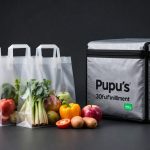 Alibaba Acquisition of Pupu shown through premium grocery delivery bags, produce, and fulfillment packaging