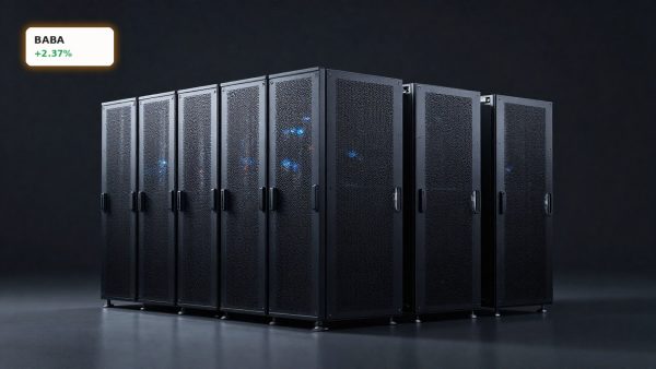 Alibaba AI Cloud server hardware staged in premium lighting, highlighting China AI infrastructure growth