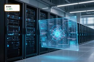 Alibaba AI Video model HappyHorse-1.0 concept with powerful data center GPUs and cloud servers.