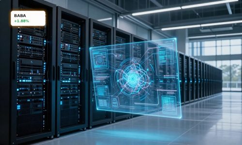 Alibaba AI Video model HappyHorse-1.0 concept with powerful data center GPUs and cloud servers.