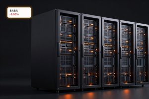Alibaba AI Cloud high-end GPU server racks in a dark data center