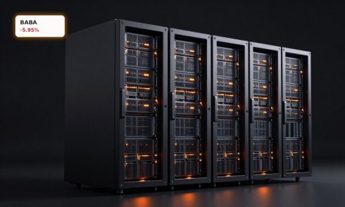 Alibaba AI Cloud high-end GPU server racks in a dark data center
